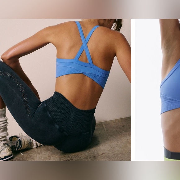 NWT Free People FP Movement Good Karma Super Plunge Bra - cosmic blue - XL - Picture 4 of 14